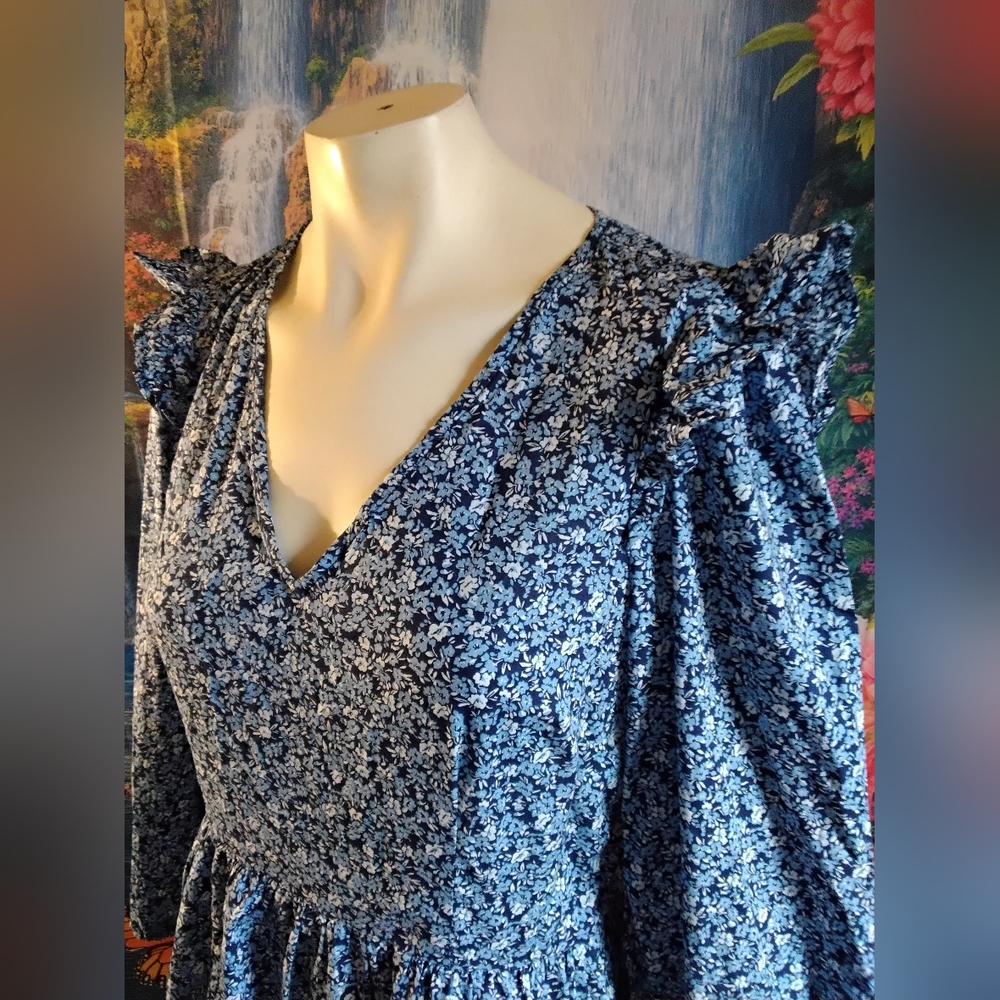 J. Crew 3/4 sleeve floral lightweight blue dress Women’s SZ medium